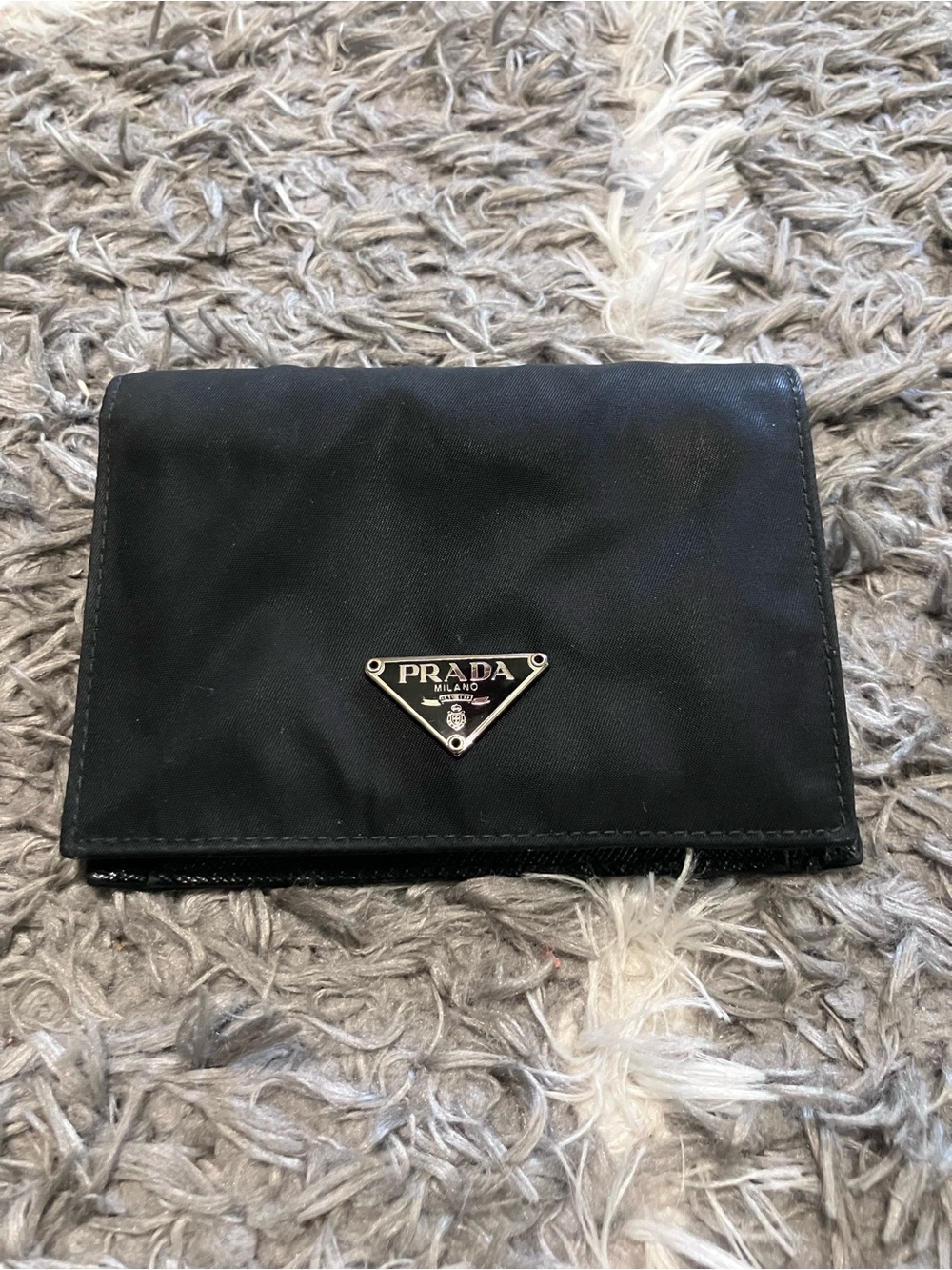 Prada Black  Wallet with Silver Triangle Logo